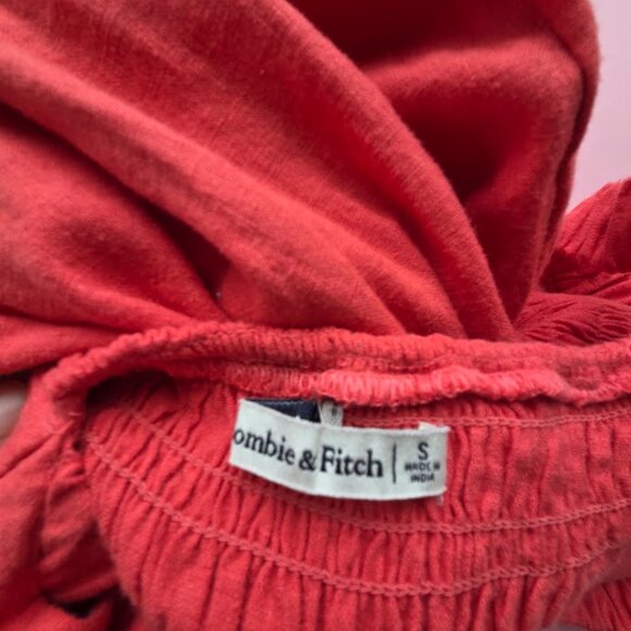 Abercrombie & Fitch Size Small Scrunchie Strap Linen Blend Midi Dress in Coral - Picture 8 of 8